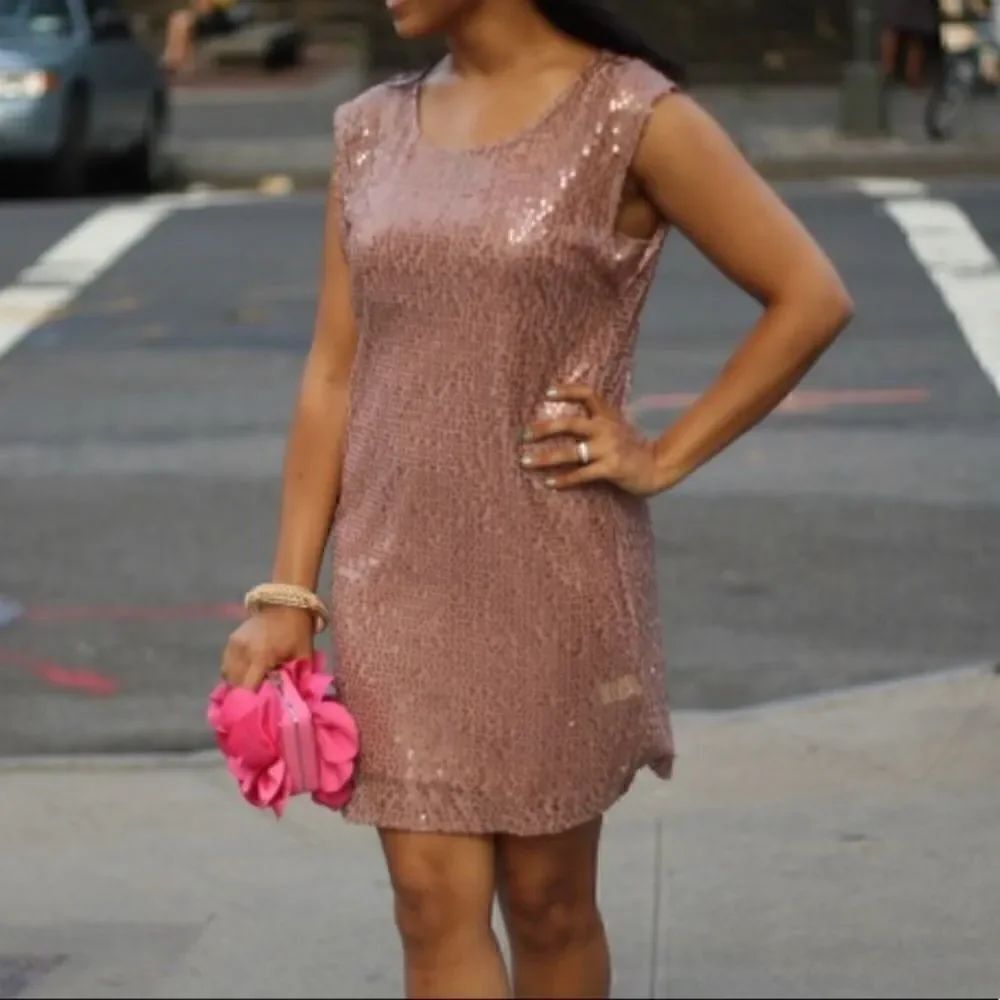 LC Lauren Conrad Blush Sequined Cocktail Shift Dress